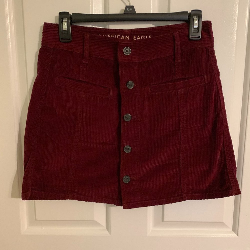 American Eagle Maroon Corduroy Mini Skirt